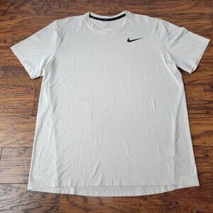 NIKE Dri-Fit Off-White Beige Breathable Swoosh Logo Short Sleeve Shirt sz XL EUC